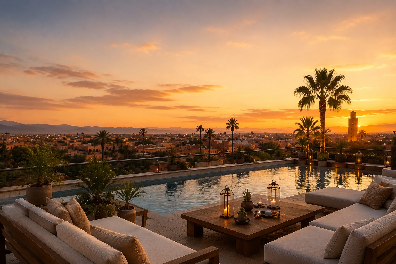Villa de luxe à Marrakech au coucher du soleil
